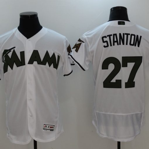 Men's Majestic Miami Marlins #27 Giancarlo Stanton Orange Flexbase  Authentic Collection MLB Jersey