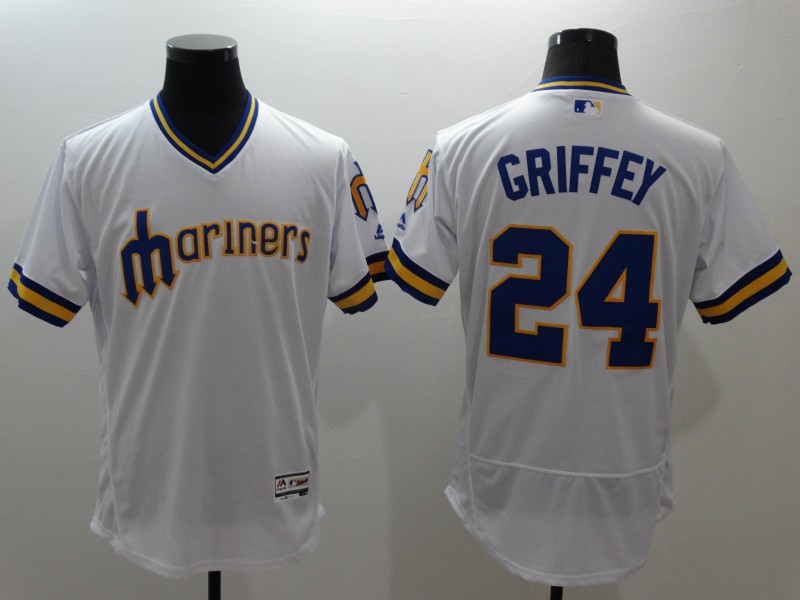 Ken Griffey Jr. #24 Seattle Mariners White Throwback Flex Base Jersey -  Cheap MLB Baseball Jerseys