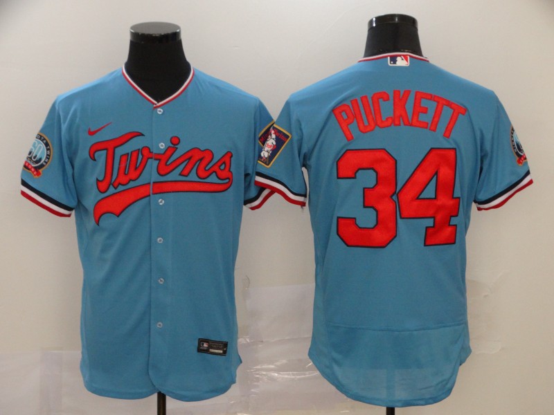 Kirby Puckett #34 Minnesota Twins Light Blue Alternate Flex Base Team Jersey  - Cheap MLB Baseball Jerseys