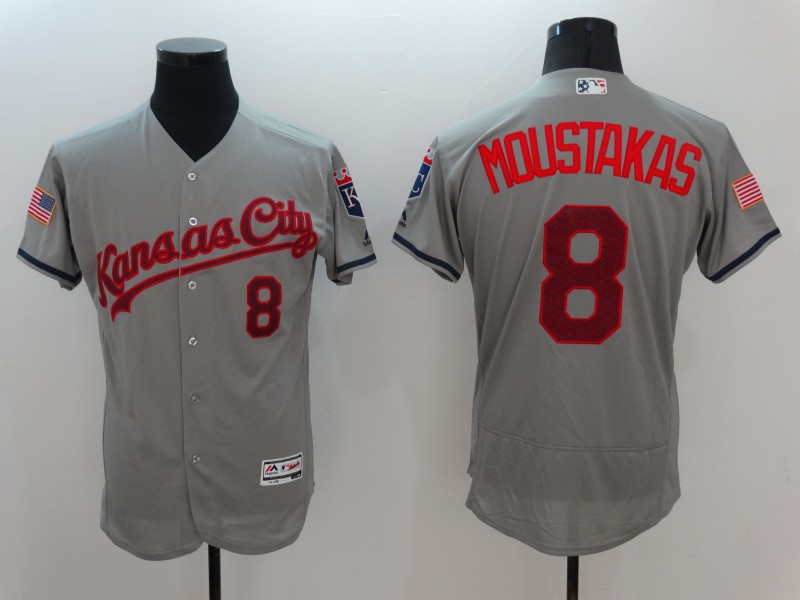 Mike Moustakas #8 Kansas City Royals Gray/Red Flex Base Jersey - Cheap MLB  Baseball Jerseys