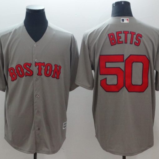 Men's Majestic Boston Red Sox #50 Mookie Betts Grey Road Flex Base