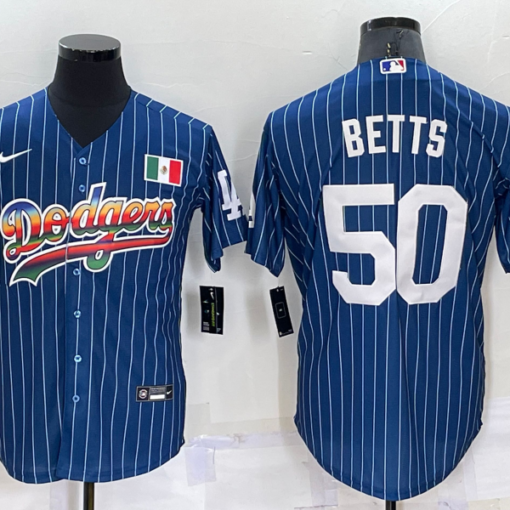 New! Los Angeles Dodgers White And Gold Jersey Betts #50 High