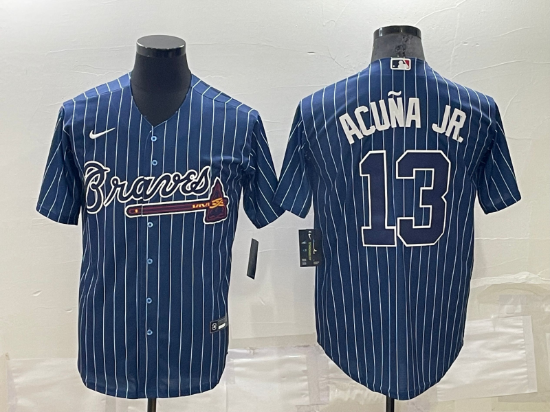 Ronald Acuña Jr. #13 Braves Blue Pinstripe Team Jersey - Cheap MLB Baseball Jerseys