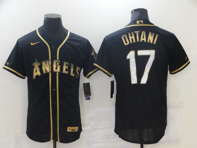 Shohei Ohtani #17 Los Angeles Angels Black Gold Flex Base Jersey