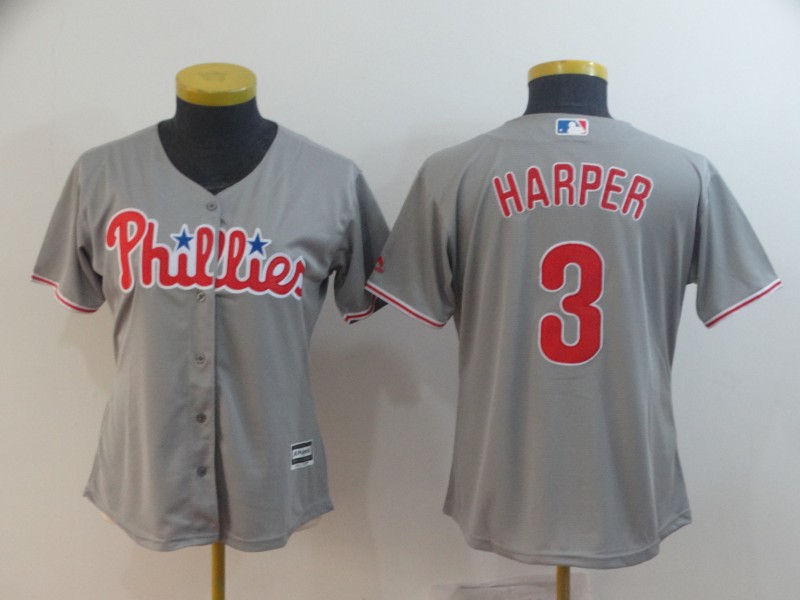 Women's Bryce Harper #3 Philadelphia Phillies Gray Jersey - Cheap