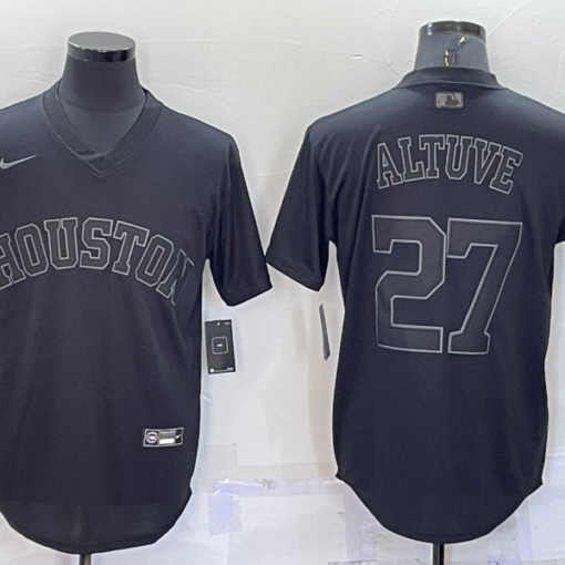 Nike Men's Replica Houston Astros Jose Altuve #27 Grey Cool Base Jersey