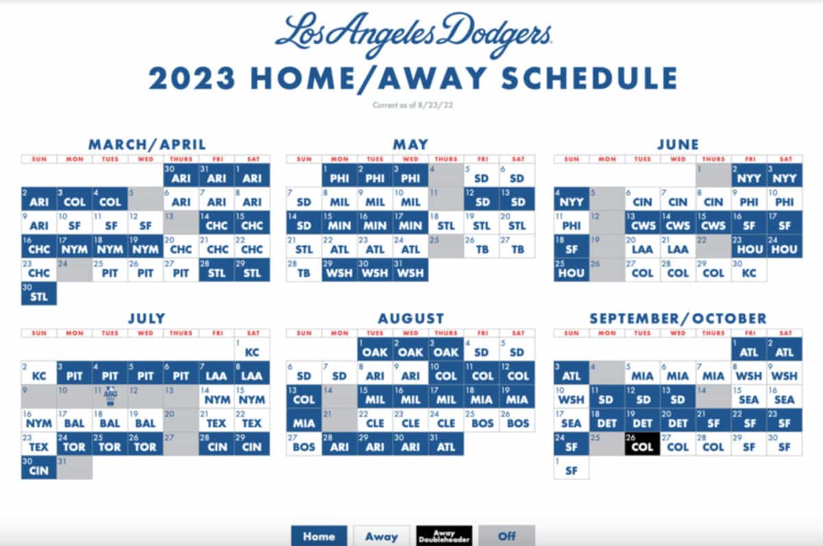 Los Angeles Dodgers for the 2023 season