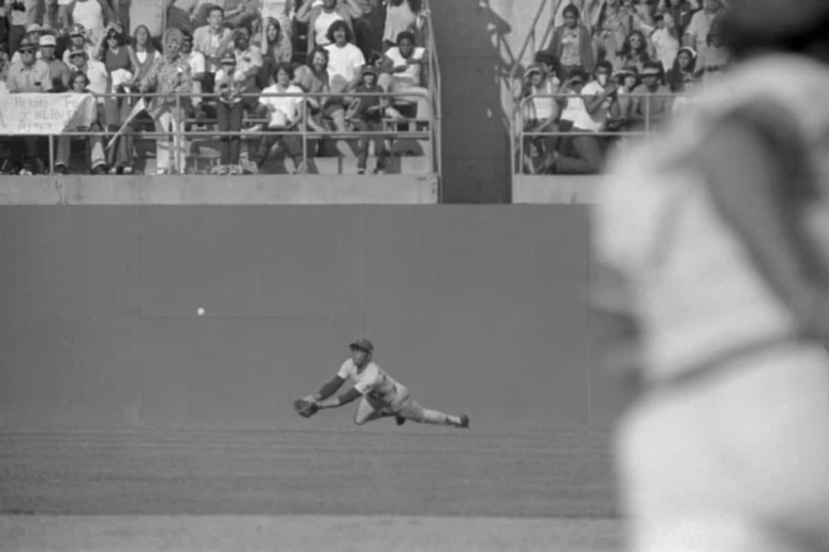 Willie Mays on The Turf During Catch Attempt