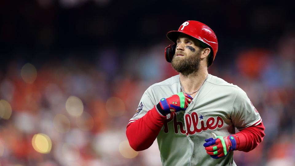 What is Bryce lakers shirt lebron james Harper's necklace? Phillies star  unveils new bling for World Series -Buy Vintage Sports Apparel, Cheap Men  NBA T-shirts,Replica NFL jerseys,child NHL Gear, wholesale Soccer shirts