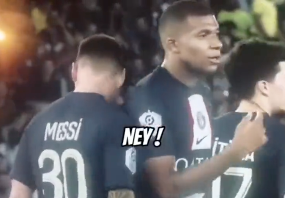 Mbappe can be seen asking Neymar for the penalty before bumping into Messi