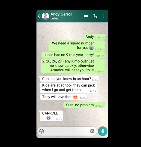 The club mocked up a WhatsApp conversation showing it was his kids’ decision