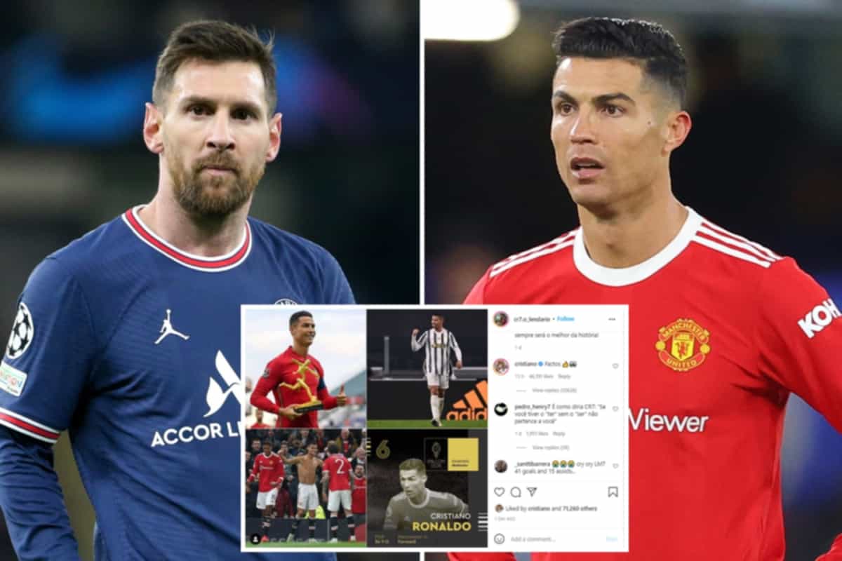 Cristiano Ronaldo likes and comments on post disputing his sixth-placed finish in Ballon d’Or and accusing authorities of ‘finding a way to favour Lionel Messi’